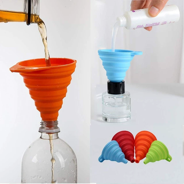 Alt view image 5 of 5 - KongNai Kitchen Funnel Set 4 Pack, Small and Large, Kitchen Gadgets Accessories Foldable Silicone Collapsible Funnels for Filling Water Bottle Liquid Transfer Food Grade