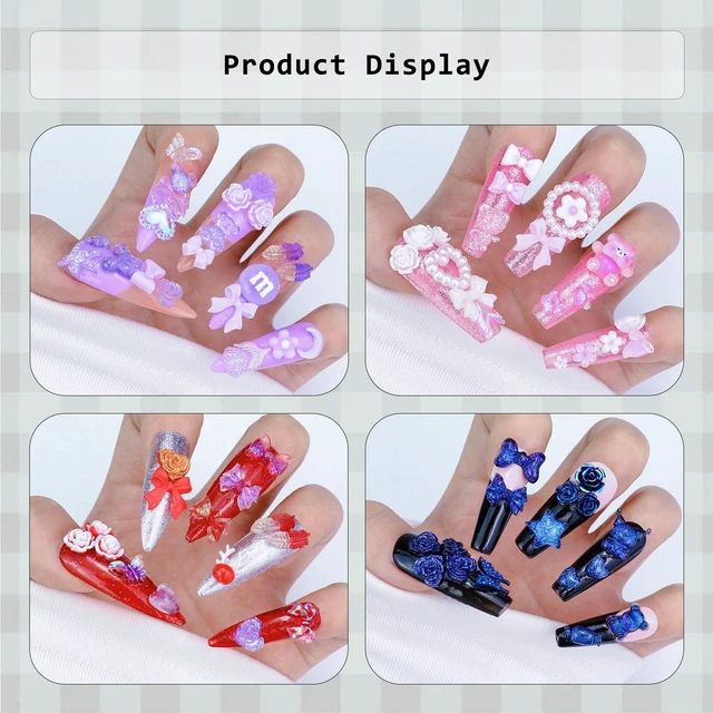 Alt view image 3 of 6 - 320PCS Pink Assorted Mix 3D Nail Charms, Cute Resin Charms for Acrylic Nail Decoration DIY Crafts, Flatback Kawaii Y2K Heart Star Bow Flower Embellishments