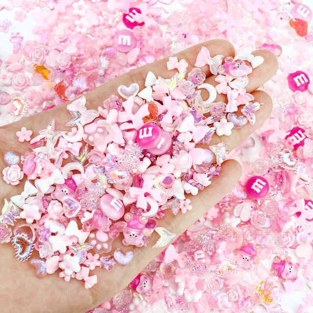 Alt view image 4 of 6 - 320PCS Pink Assorted Mix 3D Nail Charms, Cute Resin Charms for Acrylic Nail Decoration DIY Crafts, Flatback Kawaii Y2K Heart Star Bow Flower Embellishments