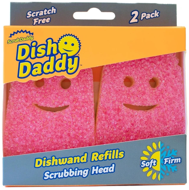 Main image of Scrub Daddy Dish Wand Scrubbing Brush Replacement Heads, Soap Dispensing Brushes, Texture Changing Washing Up Sponges, Detachable Dish Daddy Head Sponge Refills, Pink 2 Pack
