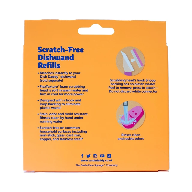 Alt view image 2 of 5 - Scrub Daddy Dish Wand Scrubbing Brush Replacement Heads, Soap Dispensing Brushes, Texture Changing Washing Up Sponges, Detachable Dish Daddy Head Sponge Refills, Pink 2 Pack
