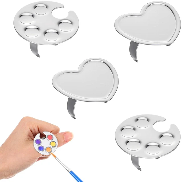 Main image of Piriuuo 4 Pack Mini Nail Art Palette, Nail Polish Mixing Plate Metal Manicure Palettes Tools with Finger Rings Nails Art Tools Makeup Palette for Mixing Nail-Art Foundation Cosmetic