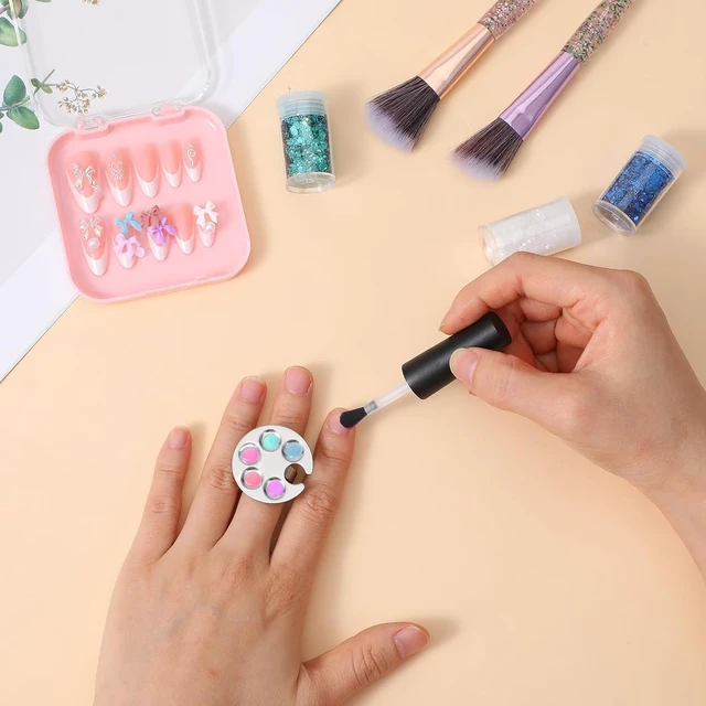Alt view image 3 of 7 - Piriuuo 4 Pack Mini Nail Art Palette, Nail Polish Mixing Plate Metal Manicure Palettes Tools with Finger Rings Nails Art Tools Makeup Palette for Mixing Nail-Art Foundation Cosmetic
