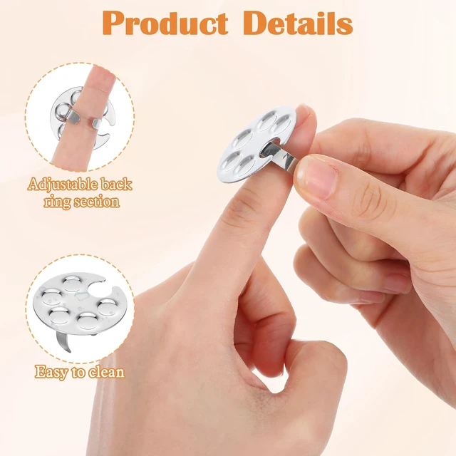 Alt view image 2 of 7 - Piriuuo 4 Pack Mini Nail Art Palette, Nail Polish Mixing Plate Metal Manicure Palettes Tools with Finger Rings Nails Art Tools Makeup Palette for Mixing Nail-Art Foundation Cosmetic