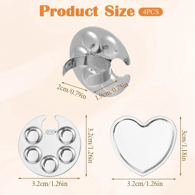 Alt view image 6 of 7 - Piriuuo 4 Pack Mini Nail Art Palette, Nail Polish Mixing Plate Metal Manicure Palettes Tools with Finger Rings Nails Art Tools Makeup Palette for Mixing Nail-Art Foundation Cosmetic