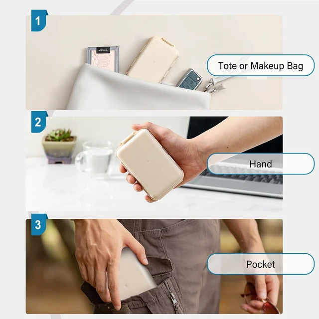 Alt view image 5 of 7 - 14 GRIDS Travel Pill Organizer Box with Labels - Travel Medicine Case Kit - Pocket Daily Pharmacy Container - Travel Medication Holder Dispenser for Fish Oil Vitamin Supplement Storage - Khaki