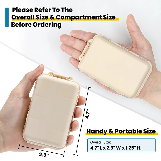 Alt view image 6 of 7 - 14 GRIDS Travel Pill Organizer Box with Labels - Travel Medicine Case Kit - Pocket Daily Pharmacy Container - Travel Medication Holder Dispenser for Fish Oil Vitamin Supplement Storage - Khaki