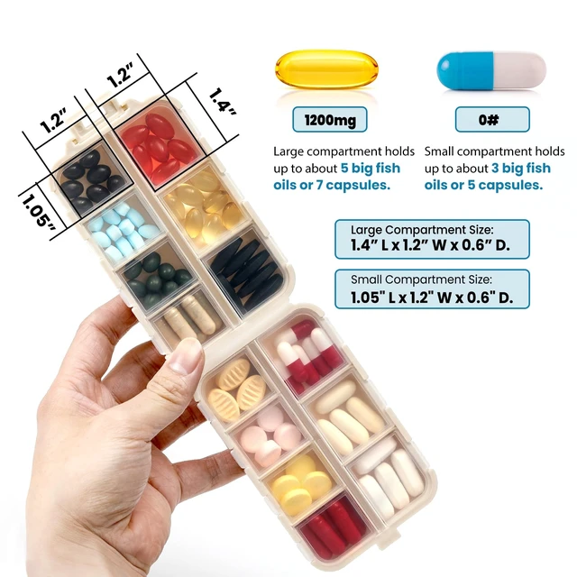 Alt view image 4 of 7 - 14 GRIDS Travel Pill Organizer Box with Labels - Travel Medicine Case Kit - Pocket Daily Pharmacy Container - Travel Medication Holder Dispenser for Fish Oil Vitamin Supplement Storage - Khaki