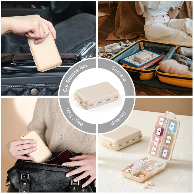 Alt view image 7 of 7 - 14 GRIDS Travel Pill Organizer Box with Labels - Travel Medicine Case Kit - Pocket Daily Pharmacy Container - Travel Medication Holder Dispenser for Fish Oil Vitamin Supplement Storage - Khaki