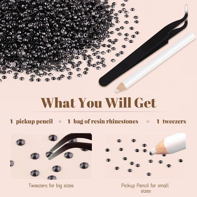 Alt view image 2 of 7 - 5000PCS 3mm Resin Rhinestones in Bulk (Black), Bedazzling Flatback Crystals for Crafts DIY Nail Decoration, Gems Charms for Tumbler Shoes Clothing Fabric with Pickup Pen and Tweezers