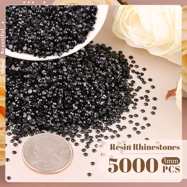 Alt view image 3 of 7 - 5000PCS 3mm Resin Rhinestones in Bulk (Black), Bedazzling Flatback Crystals for Crafts DIY Nail Decoration, Gems Charms for Tumbler Shoes Clothing Fabric with Pickup Pen and Tweezers