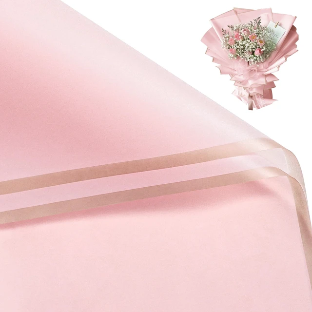 Main image of RUSPEPA 20 Sheets Flower Wrapping Paper, Gold Edge Waterproof Floral Bouquet Wrapping Paper, Florist Supplies Packaging for Birthday, Wedding and DIY Crafts, Light Pink
