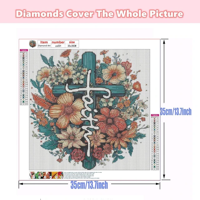 Alt view image 2 of 6 - Ohhvvow Cross Flowers Diamond Art Painting Kits for Adults, 14x14 Inch Full Drill DIY 5D Diamond Painting Kits with Tools, Home Decor Craft for Relaxation & Stress Relief