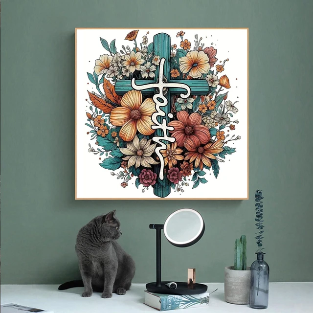 Alt view image 6 of 6 - Ohhvvow Cross Flowers Diamond Art Painting Kits for Adults, 14x14 Inch Full Drill DIY 5D Diamond Painting Kits with Tools, Home Decor Craft for Relaxation & Stress Relief