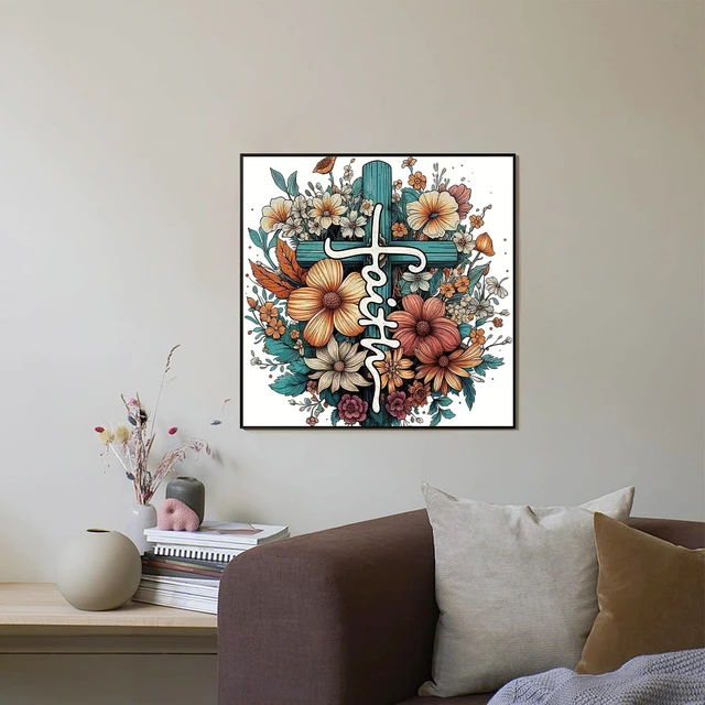 Alt view image 3 of 6 - Ohhvvow Cross Flowers Diamond Art Painting Kits for Adults, 14x14 Inch Full Drill DIY 5D Diamond Painting Kits with Tools, Home Decor Craft for Relaxation & Stress Relief
