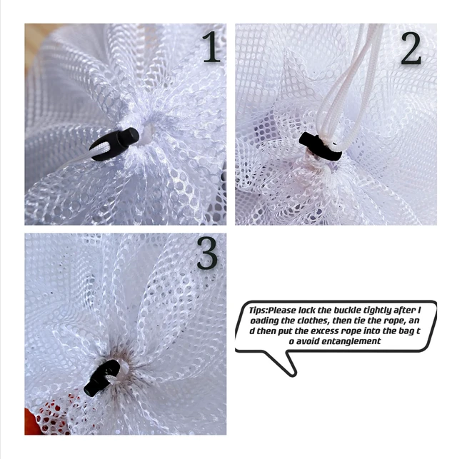 Alt view image 2 of 2 - Small Commercial Mesh Laundry Bag with Handle and Drawstring for Dormitory, Travelling, College,Apartment, Camping, RV, Machine Washable, Hanging Mesh Bag,20×17inc
