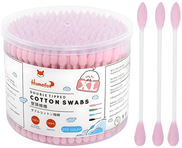 Main image of XL Pink Thick Cotton Swabs Pointed Precision - 250 Count Extra Large - Pointy Organic Cotton Buds Double Side Tightly Wrapped Cotton Tips Paper Stick Cruelty-Free, XL Pointy & Round Pink