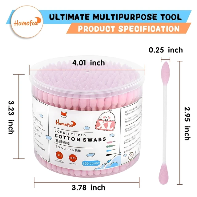Alt view image 5 of 7 - XL Pink Thick Cotton Swabs Pointed Precision - 250 Count Extra Large - Pointy Organic Cotton Buds Double Side Tightly Wrapped Cotton Tips Paper Stick Cruelty-Free, XL Pointy & Round Pink