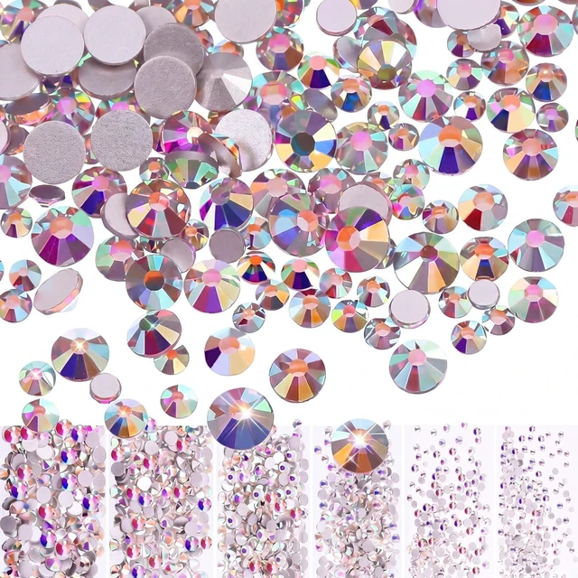 Main image of Bememo 3456Pcs AB Crystal Rhinestones Flat Back Mixed Size gems,Iridescent