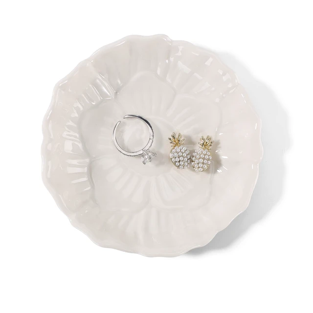 Alt view image 3 of 5 - Flower Ring Dish Holder,Jewelry Dish Tray,Small Trinket Tray,Jewelry Plate Bowl,Key Bowl,Decorative Plate,Birtdhay Christmas Gifts for Women Friends,Ceramic White
