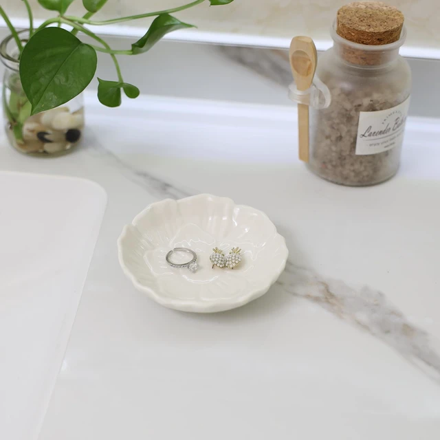 Alt view image 2 of 5 - Flower Ring Dish Holder,Jewelry Dish Tray,Small Trinket Tray,Jewelry Plate Bowl,Key Bowl,Decorative Plate,Birtdhay Christmas Gifts for Women Friends,Ceramic White