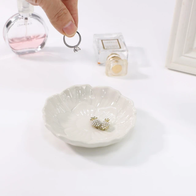 Alt view image 5 of 5 - Flower Ring Dish Holder,Jewelry Dish Tray,Small Trinket Tray,Jewelry Plate Bowl,Key Bowl,Decorative Plate,Birtdhay Christmas Gifts for Women Friends,Ceramic White
