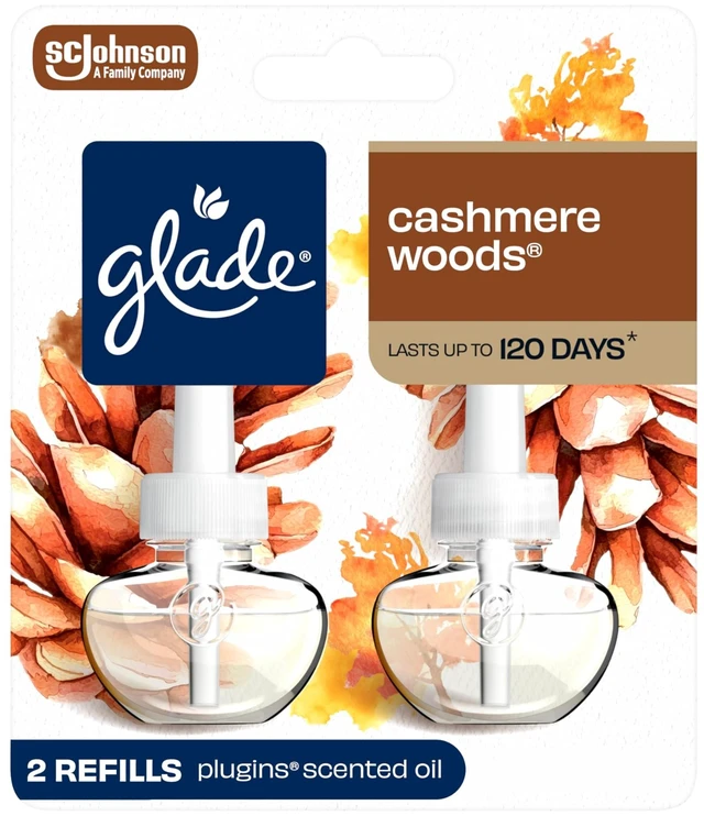 Main image of Glade PlugIns Refills Air Freshener, Scented and Essential Oils for Home and Bathroom, Cashmere Woods, 1.34 Fl Oz, 2 Count