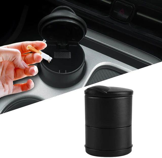Main image of Portable Car Ash Tray With Lid Smell Proof, Smokeless Self-Extinguishing Cigarette Ashtray Cup Holder, Mini Trash Can Organizer Car Ashtray for Office, Home (Black)