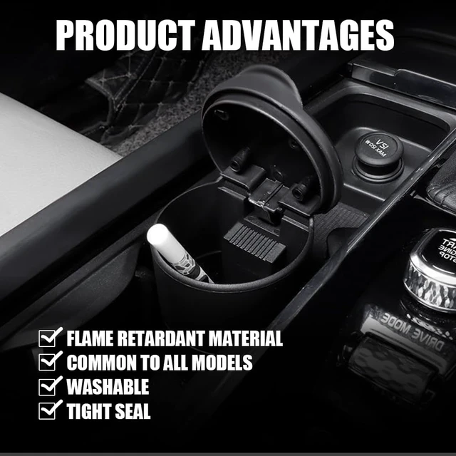 Alt view image 5 of 6 - Portable Car Ash Tray With Lid Smell Proof, Smokeless Self-Extinguishing Cigarette Ashtray Cup Holder, Mini Trash Can Organizer Car Ashtray for Office, Home (Black)