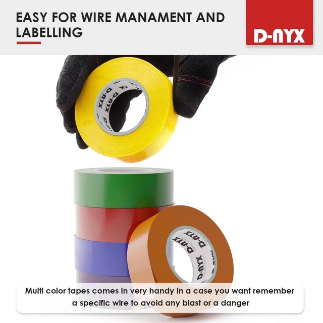 Alt view image 3 of 6 - D-NYX 6 Rolls E Tape Multi Colored Vinyl Electrical Tape 3/5in x 26ft Waterproof Strong Adhesive Indoor Outdoor 6 Colors Durable Easy Wrap Professional Grade Electric Wire Repair 7 Mil