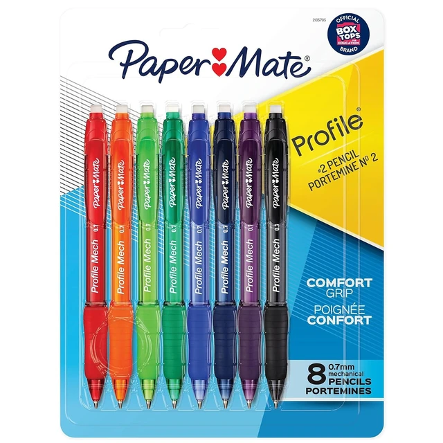 Main image of Paper Mate Profile Mech Mechanical Pencils, 0.7mm #2 Pencil Lead, Comfort Grip, Assorted Barrel Colors, 8 Count - Office Supplies