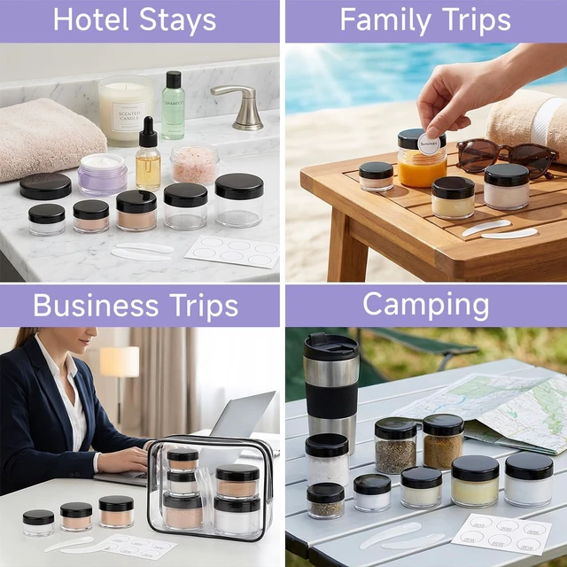 Alt view image 4 of 6 - 10pcs Small Travel Containers, 3/5/10/15/20 Gram Sample Jars with Lids