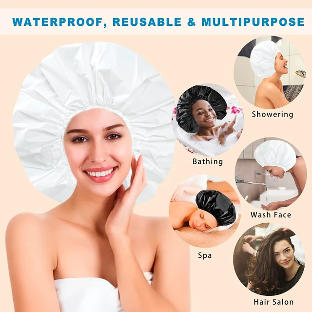 Alt view image 2 of 7 - Super Jumbo Shower Cap for Women, 2 PCS Waterproof Hair Caps for Locs