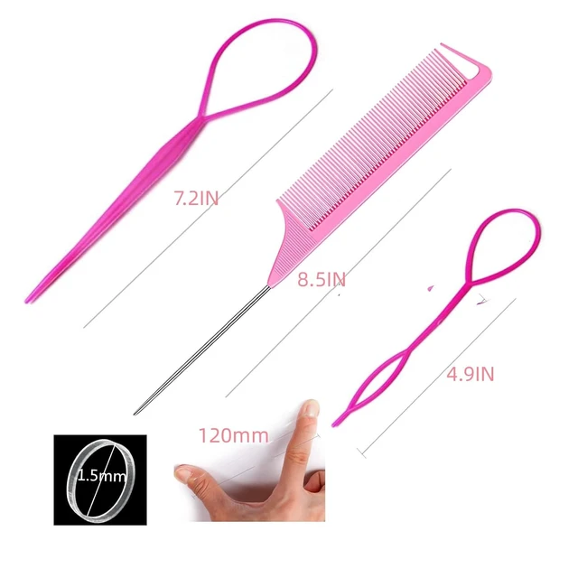 Alt view image 6 of 7 - 1000Pcs Hair Rubber Bands, Soft Small Hair Elastics for Girls and Women, 2pcs Topsy Tail Tools, 1 Rat Tail Comb, Pink Schembo