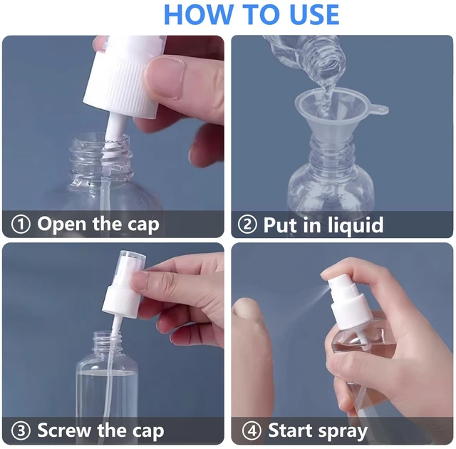 Alt view image 5 of 6 - DTDNZKN 4 Pack 1 Oz (30ml) Mini Spray Bottles Clear Travel Size, Leak Proof with Funnels and Labels, Reusable Clear Plastic Mini Travel Bottle for Storage Essential Oils, Cleaning, Perfume