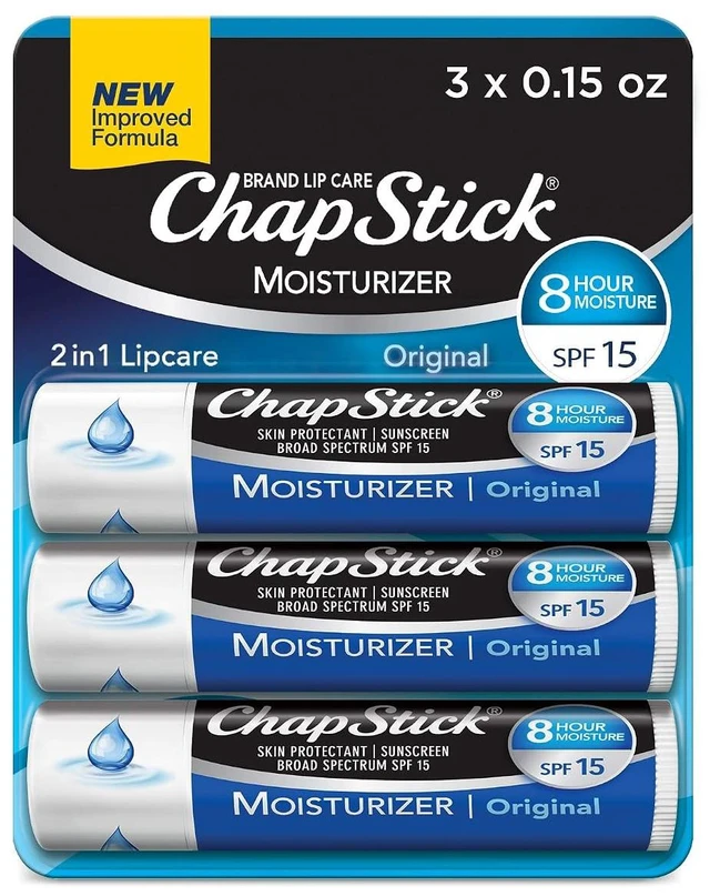 Main image of ChapStick Moisturizer Original Lip Balm Tubes, SPF 15 and Skin Protectant - 0.15 Oz (Pack of 3)