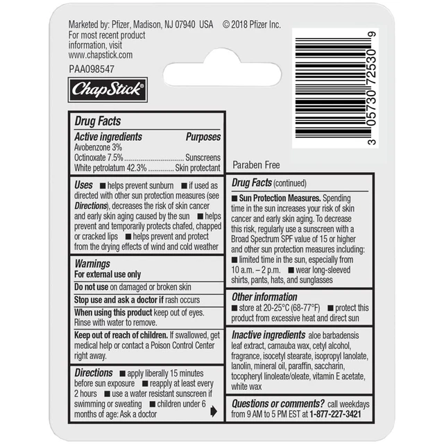 Alt view image 5 of 5 - ChapStick Moisturizer Original Lip Balm Tubes, SPF 15 and Skin Protectant - 0.15 Oz (Pack of 3)