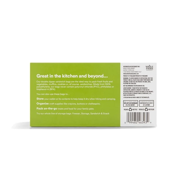 Alt view image 3 of 4 - 365 by Whole Foods Market, Sandwich Size Storage Bags, Double Zipper, 100 Count