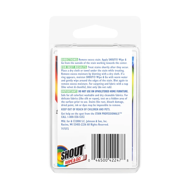 Alt view image 5 of 7 - Shout Wipes, Wipe and Go Instant Stain Remover, Laundry Stain and Spot Remover for On-the-Go, 4 Wipes (Pack of 1)