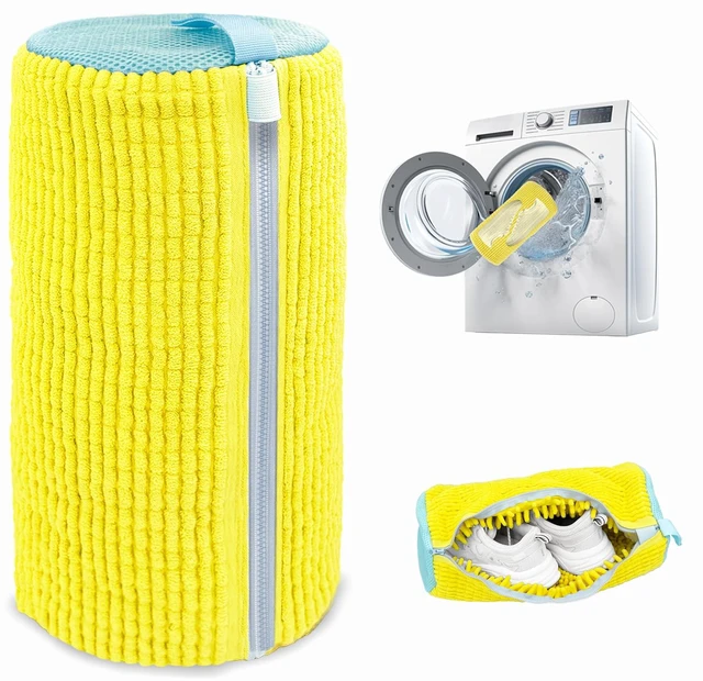 Main image of Shoe Washing Machine Bag,Laundry Shoe Bag for Washer and Dryer,Reusable Shoe Cleaning Bag for Sneakers,Tennis Shoes,With Self-locking Zipper, Microfiber Inside (1, Yellow)
