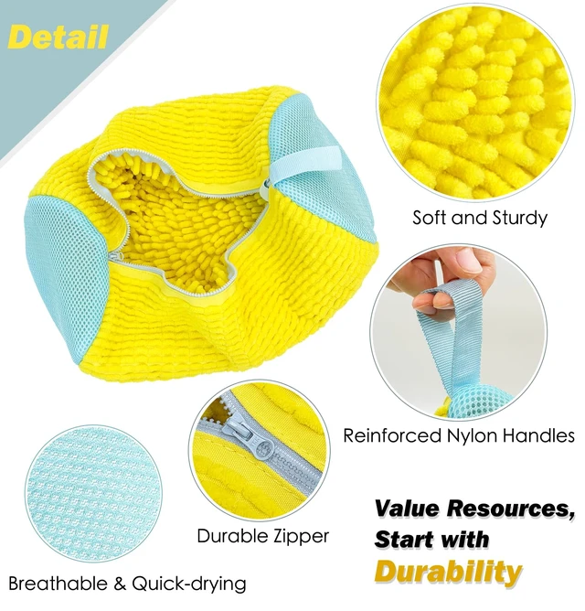 Alt view image 2 of 6 - Shoe Washing Machine Bag,Laundry Shoe Bag for Washer and Dryer,Reusable Shoe Cleaning Bag for Sneakers,Tennis Shoes,With Self-locking Zipper, Microfiber Inside (1, Yellow)