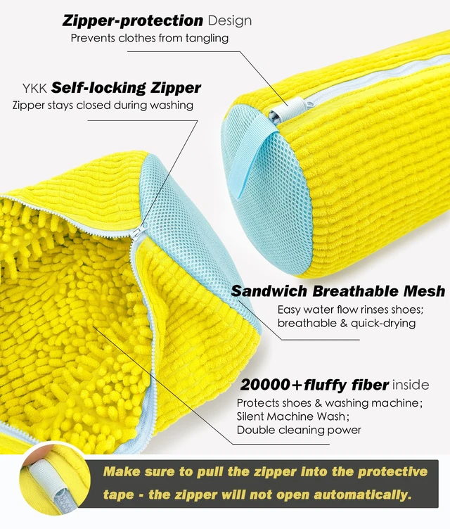Alt view image 6 of 6 - Shoe Washing Machine Bag,Laundry Shoe Bag for Washer and Dryer,Reusable Shoe Cleaning Bag for Sneakers,Tennis Shoes,With Self-locking Zipper, Microfiber Inside (1, Yellow)