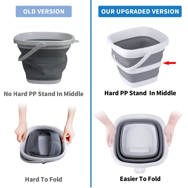 Alt view image 5 of 7 - Collapsible Bucket, 5L 1.3Gallon Small Cleaning Mop Buckets for Household Outdoor Car Washing Tub Plastic Foldable Portable Camping Beach Sand Water Pot Pail Space Saving Square