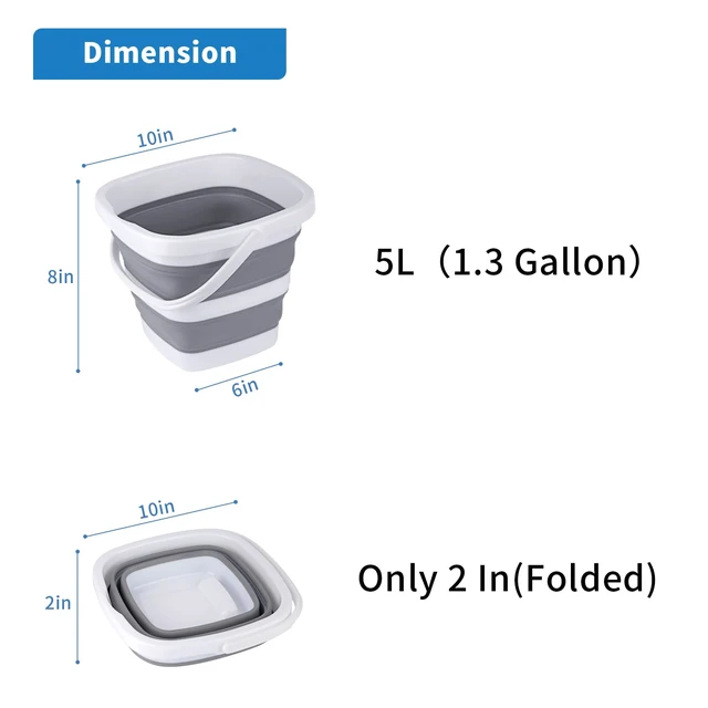 Alt view image 7 of 7 - Collapsible Bucket, 5L 1.3Gallon Small Cleaning Mop Buckets for Household Outdoor Car Washing Tub Plastic Foldable Portable Camping Beach Sand Water Pot Pail Space Saving Square