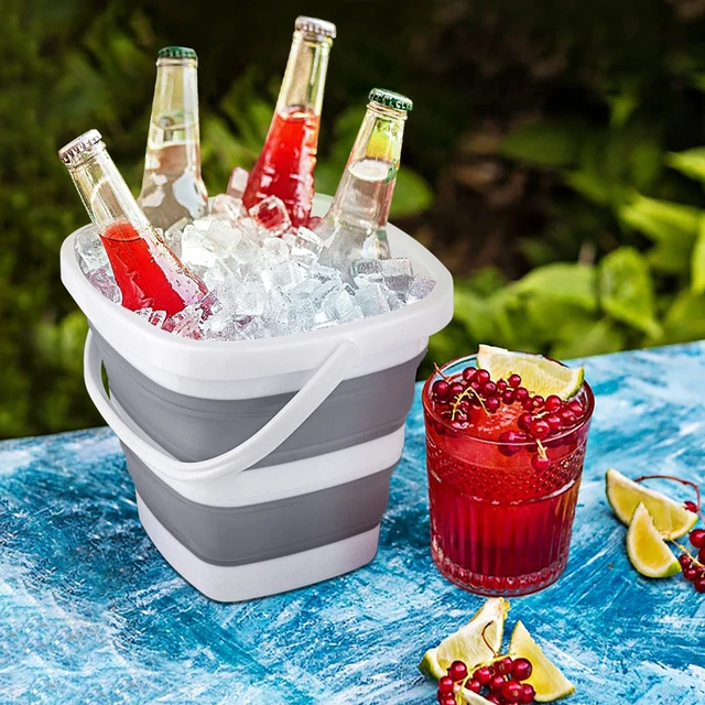 Alt view image 4 of 7 - Collapsible Bucket, 5L 1.3Gallon Small Cleaning Mop Buckets for Household Outdoor Car Washing Tub Plastic Foldable Portable Camping Beach Sand Water Pot Pail Space Saving Square