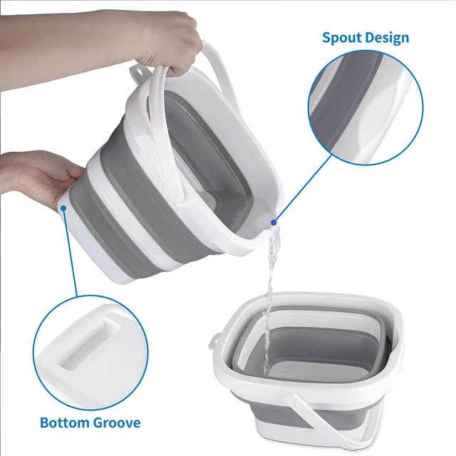 Alt view image 3 of 7 - Collapsible Bucket, 5L 1.3Gallon Small Cleaning Mop Buckets for Household Outdoor Car Washing Tub Plastic Foldable Portable Camping Beach Sand Water Pot Pail Space Saving Square