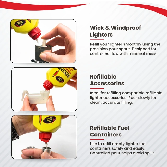 Alt view image 6 of 6 - Ronson Lighter Fuel 5 fl oz Lighter Fluid Refill for Wick Lighters, Clean-Burning Fuel for Refillable Lighters, Outdoor, Camping & Everyday Use, Precision Pour Spout
