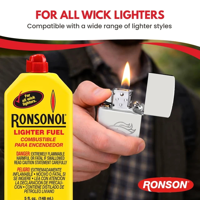 Alt view image 2 of 6 - Ronson Lighter Fuel 5 fl oz Lighter Fluid Refill for Wick Lighters, Clean-Burning Fuel for Refillable Lighters, Outdoor, Camping & Everyday Use, Precision Pour Spout