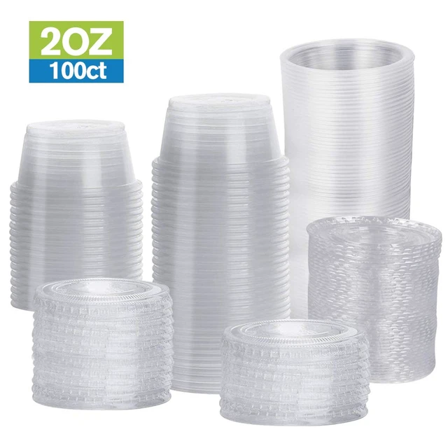 Alt view image 6 of 6 - TashiBox 2 oz 100 Sets Disposable Plastic Cups with Lids, Jello Shot Cups Souffle Cups