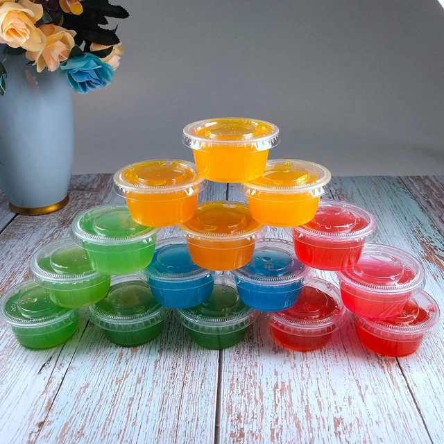 Alt view image 2 of 6 - TashiBox 2 oz 100 Sets Disposable Plastic Cups with Lids, Jello Shot Cups Souffle Cups